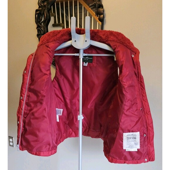 Eddie Bauer EB650 Goose Down Fill Puffer Vest Womens L Red Quilted Sherpa Collar - Picture 3 of 9